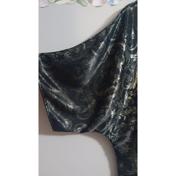 Studio C Satin XL Black Silver Vintage Party Event Flowy Paisley Button Top - Picture 4 of 5